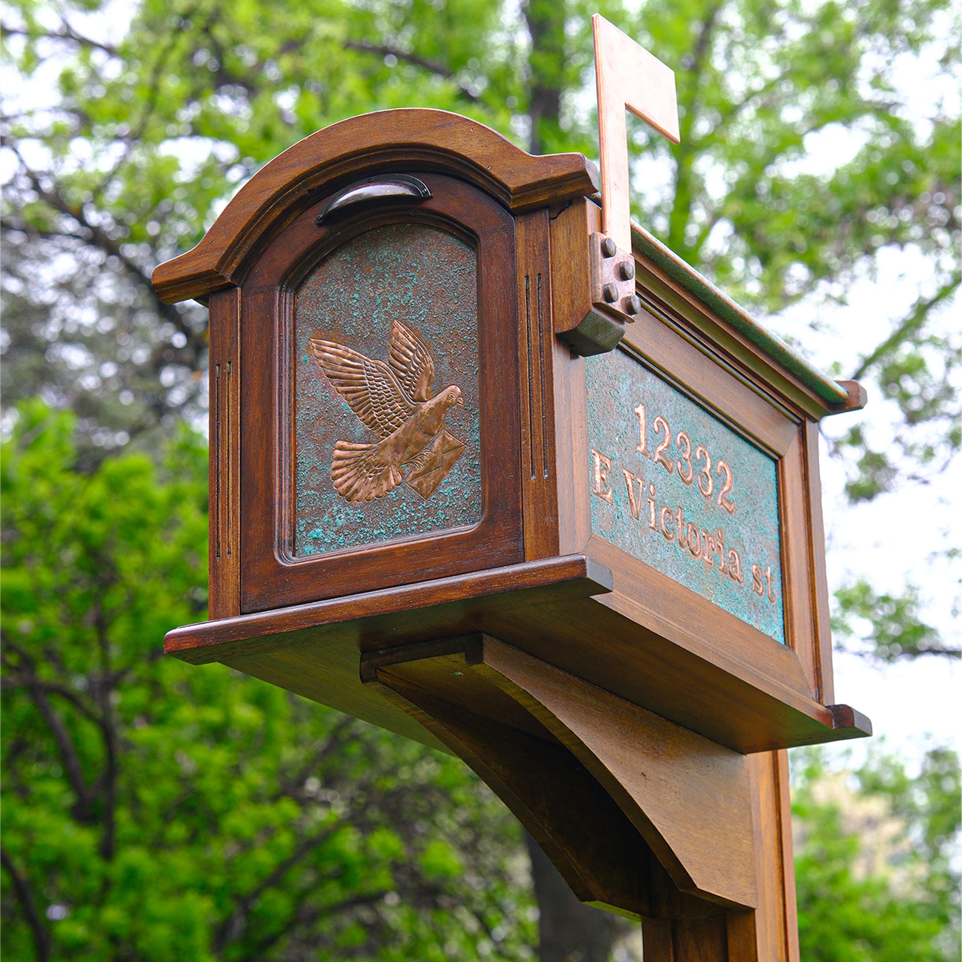 Post Mounted Copper Mailbox in Green Patina