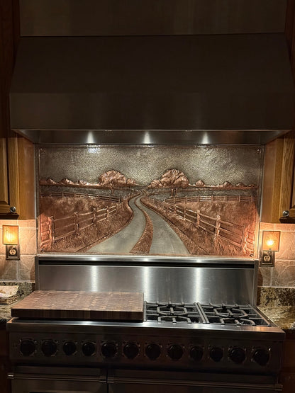Country Road with Fence Copper Backsplash