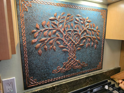 Tree of Life Copper Backsplash — Blue Copper