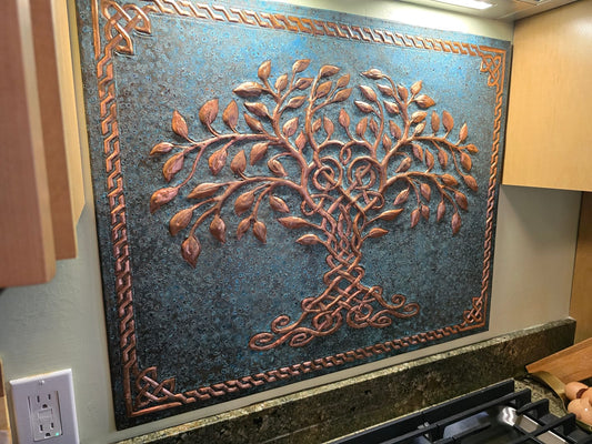 Tree of Life Copper Backsplash — Blue Copper