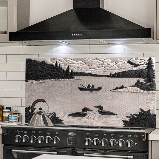 Lake Scene Copper Kitchen Backsplash Tile (Gray&Black)
