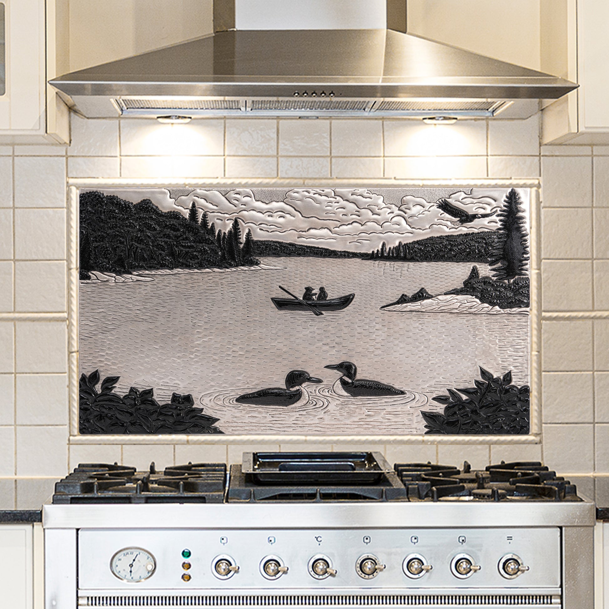 Lake Scene Copper Kitchen Backsplash Tile (Gray&Black)