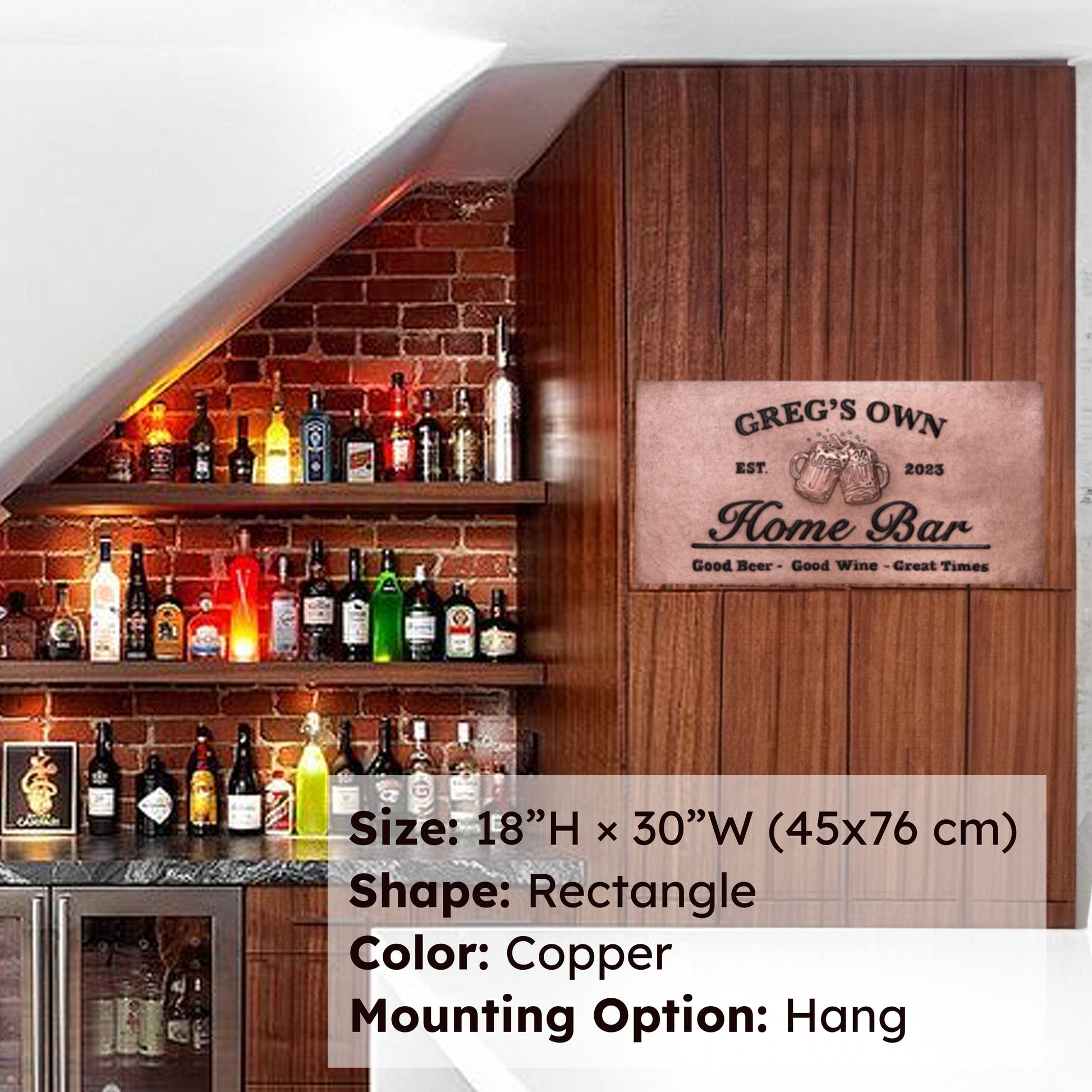 Copper Garage Bar Sign (Personalized, Beer Mugs Toasting) - Natuross