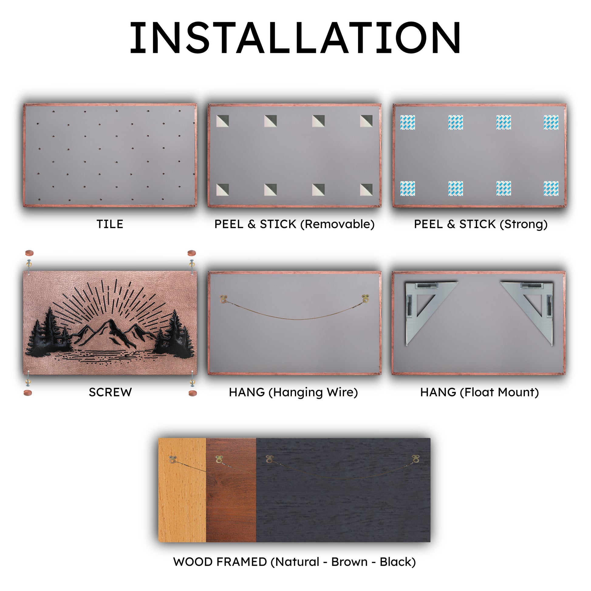Mountain Retreat Kitchen Backsplash Tile - Copper Sunrise Scene - Copper & Black - Natuross