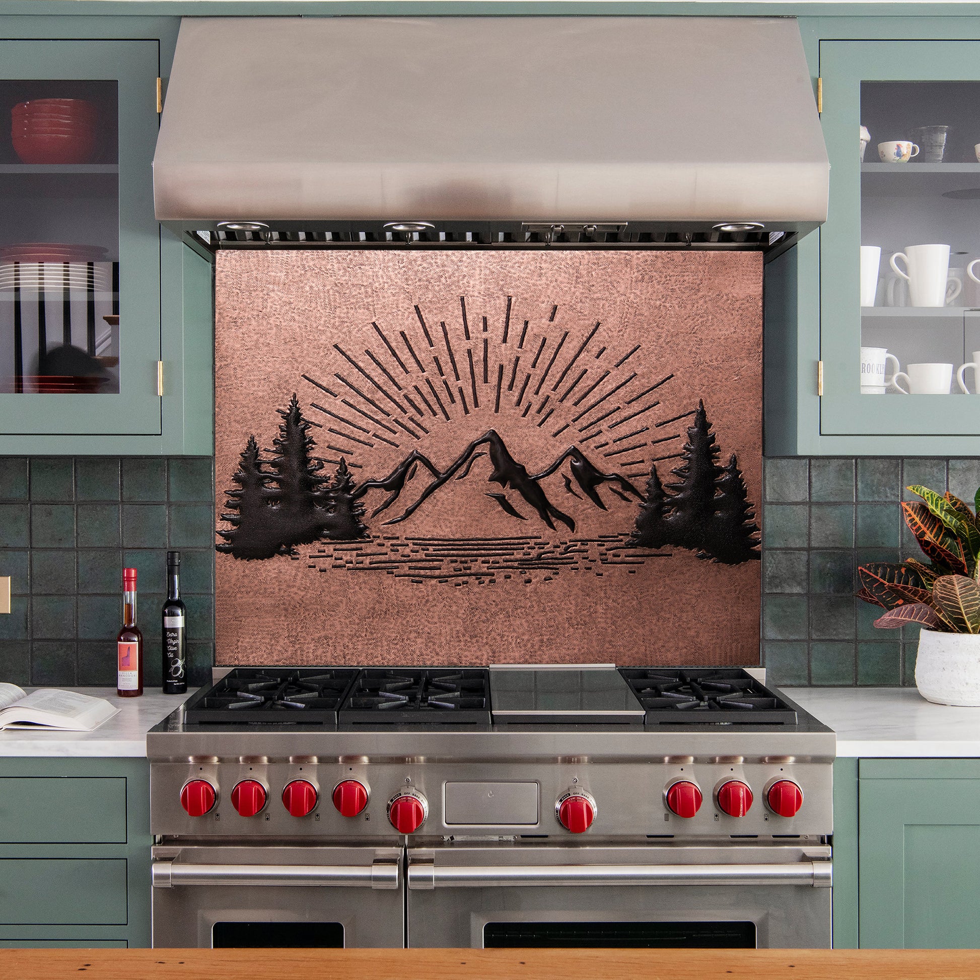Mountain Retreat Kitchen Backsplash Tile - Copper Sunrise Scene - Copper & Black - Natuross
