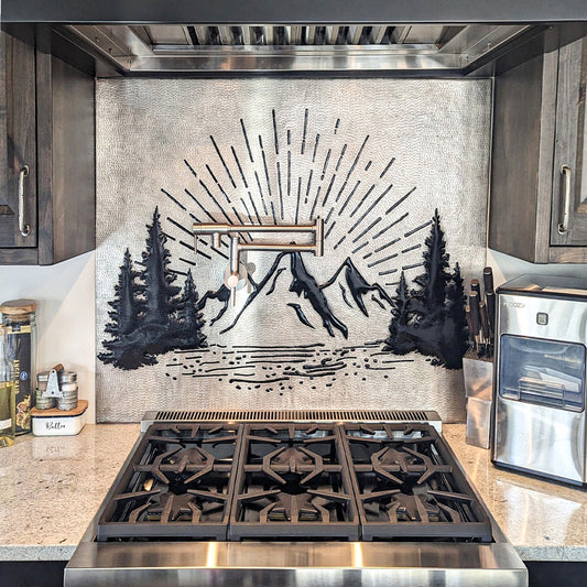 Mountain Retreat Kitchen Backsplash Tile - Copper Sunrise Scene - Gray & Black - Natuross