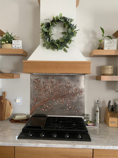 Gray Copper Tree Branches Backsplash | Handmade Copper Kitchen Backsplash Tile