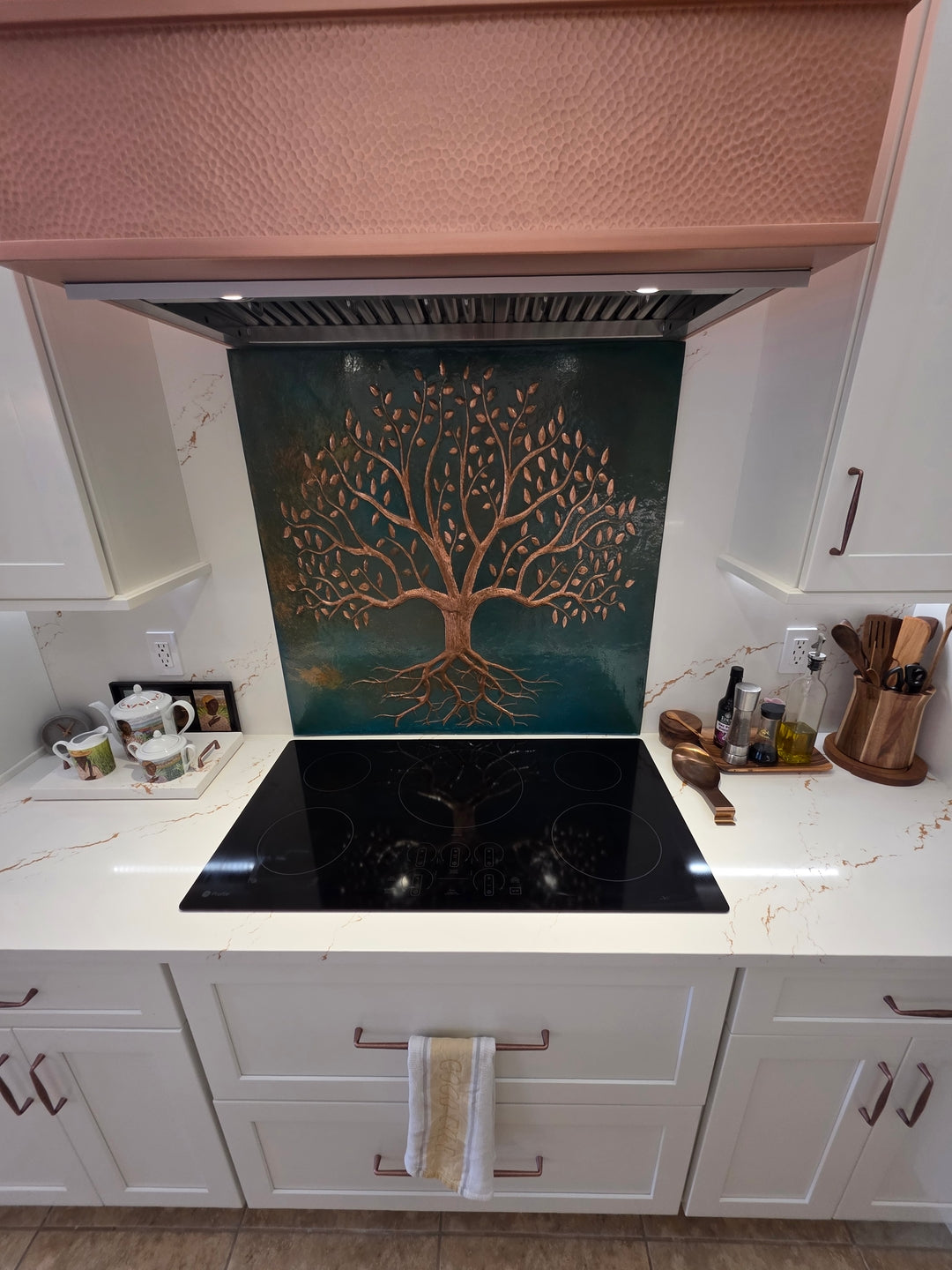 Green Verdigris Tree With Roots Copper Backsplash