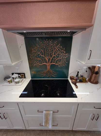 Green Verdigris Tree With Roots Copper Backsplash