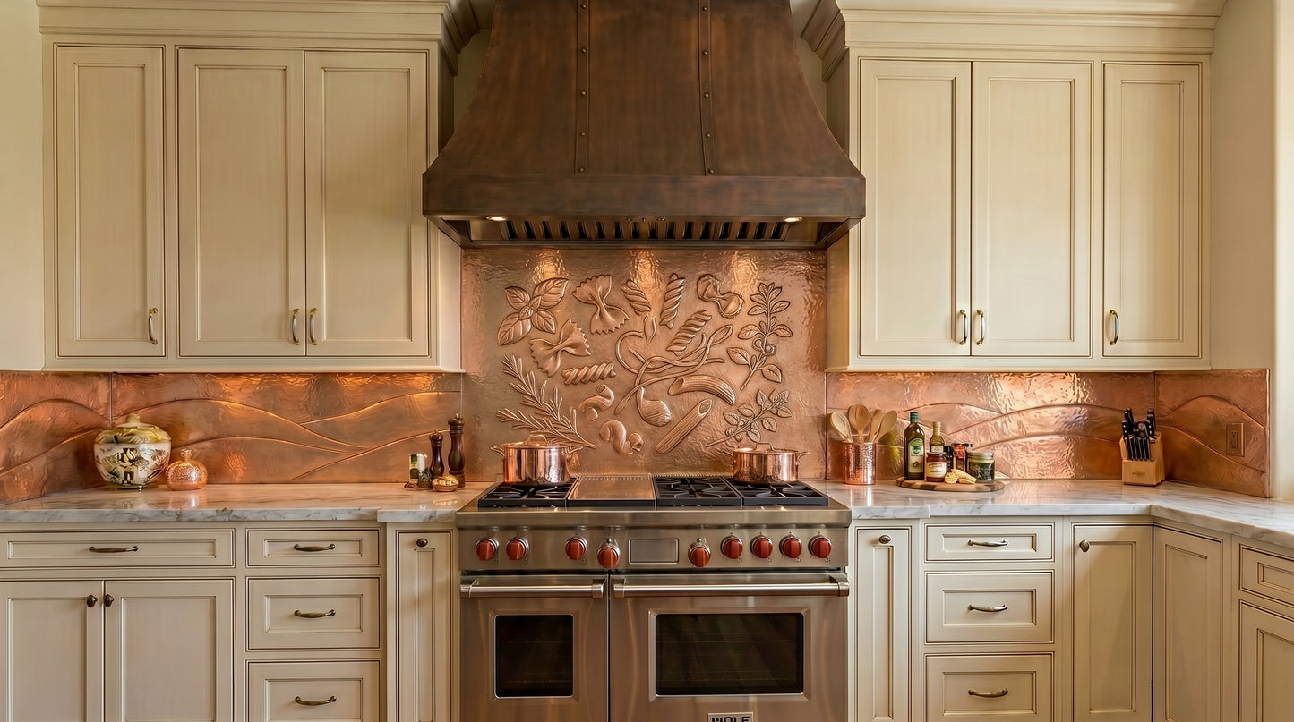 Pasta and Herb Copper Kitchen Backsplash