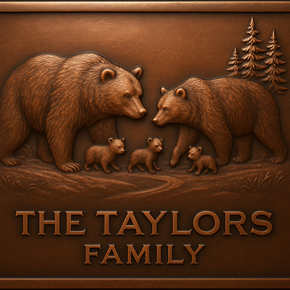 Personalized Bear Family Name Sign Metal Wall Art Panel