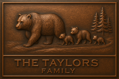 Personalized Bear Family Name Sign Metal Wall Art Panel