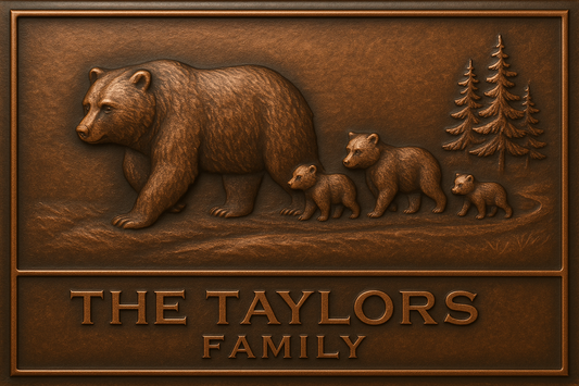 Personalized Bear Family Name Sign Metal Wall Art Panel