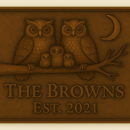 Personalized Owl Family Name Sign Metal Wall Art Panel