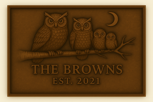 Personalized Owl Family Name Sign Metal Wall Art Panel