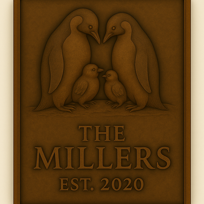 Personalized Penguin Family Name Sign Metal Wall Art Panel