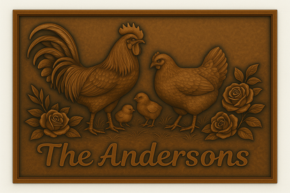 Personalized Rooster & Hen Family Name Sign Metal Wall Art Panel