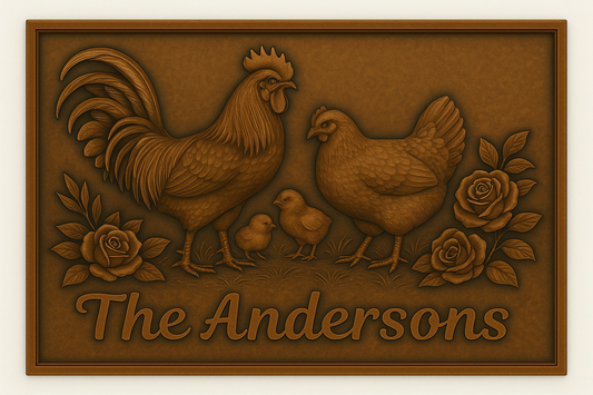 Personalized Rooster & Hen Family Name Sign Metal Wall Art Panel
