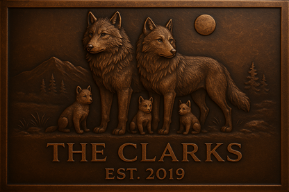 Personalized Wolf Family Name Sign Metal Wall Art Panel