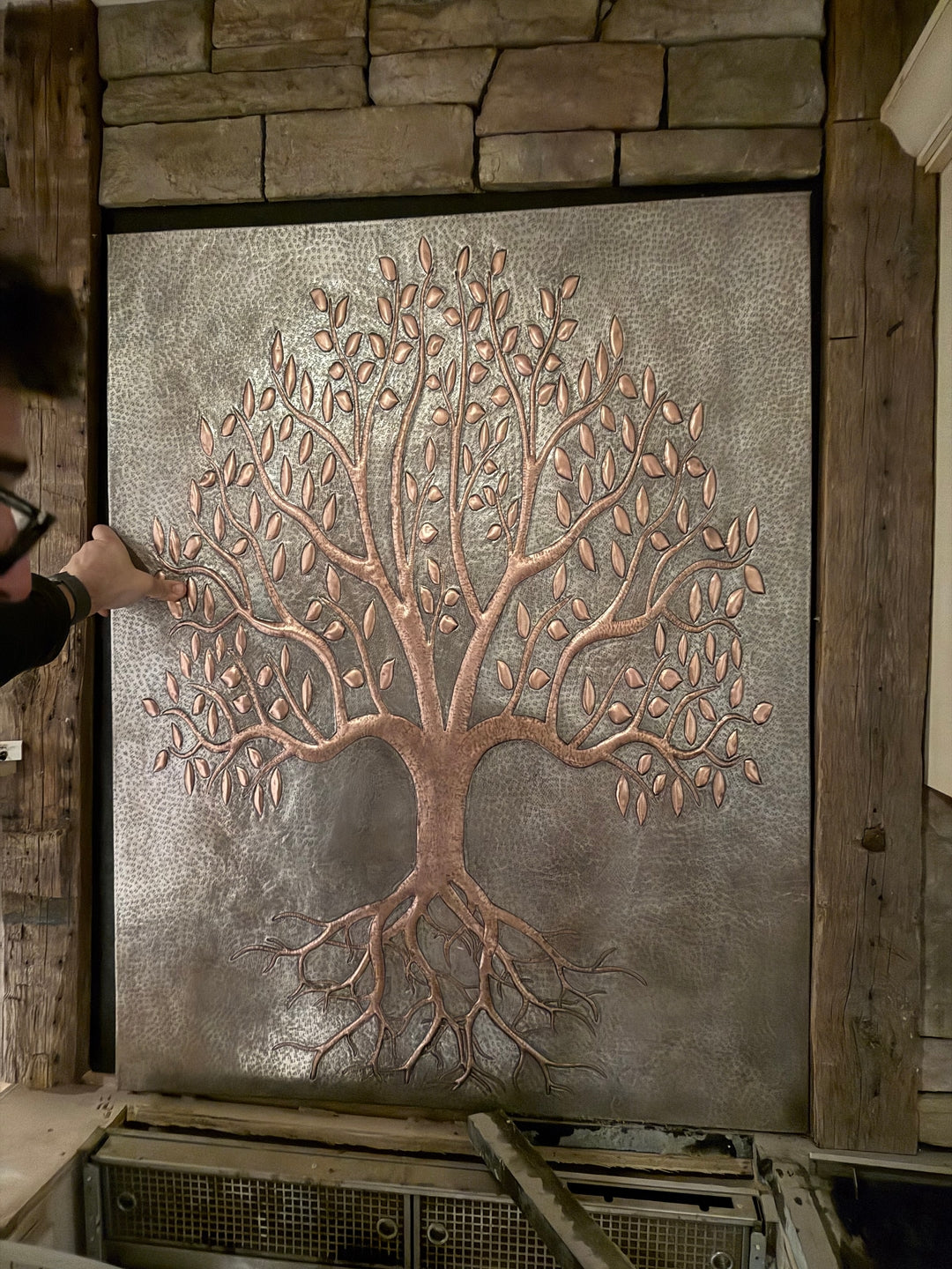 Tree With Roots Copper Backsplash — Silver–Copper