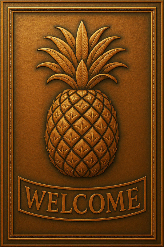 Hand-Hammered Copper Pineapple Welcome Sign — Rustic Wall Art Panel