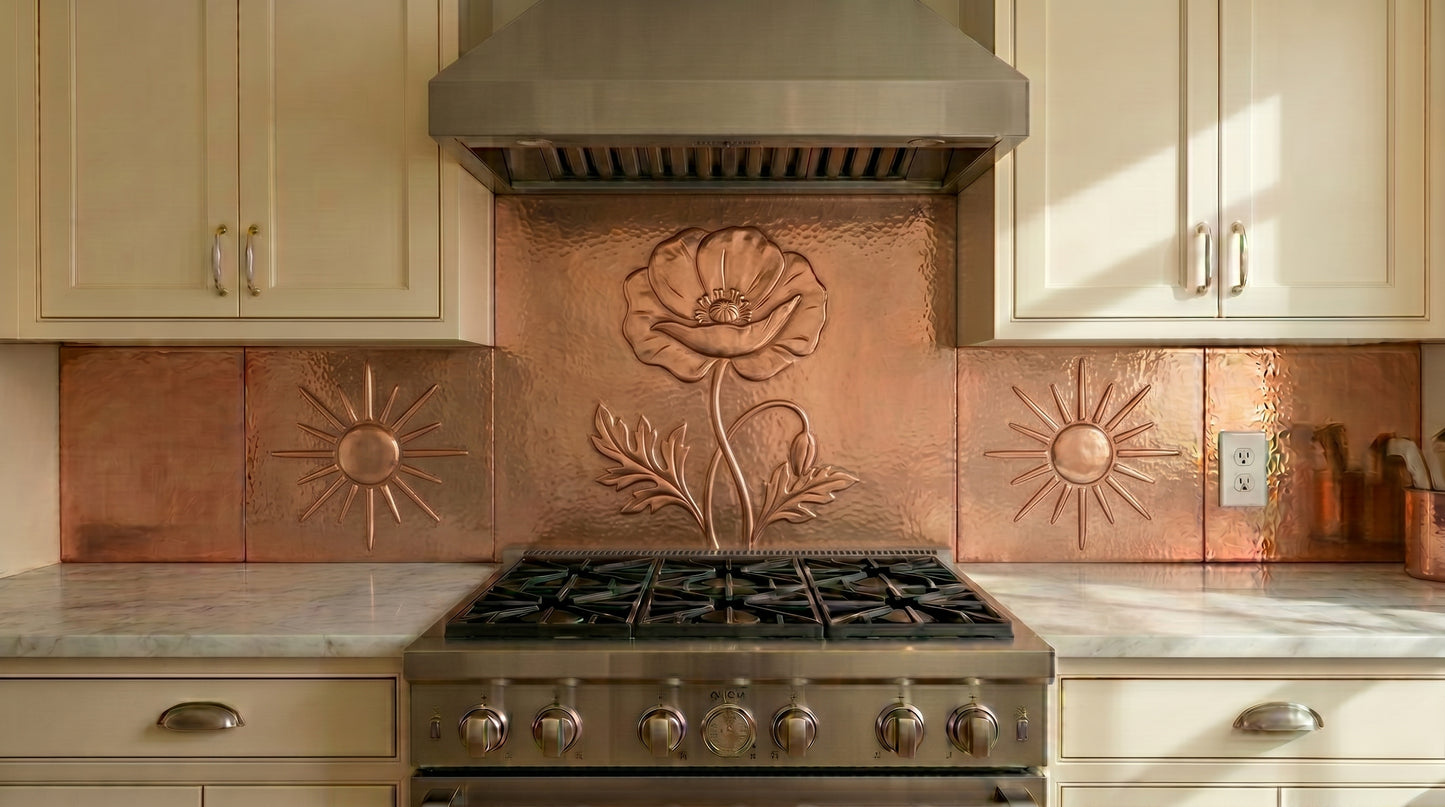 Poppy Flower Copper Kitchen Backsplash