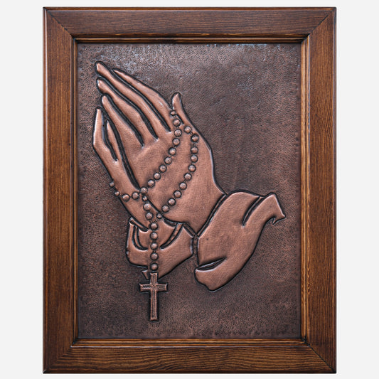 Copper Praying Hands Framed Wall Art 20x16.1" Brown Patina