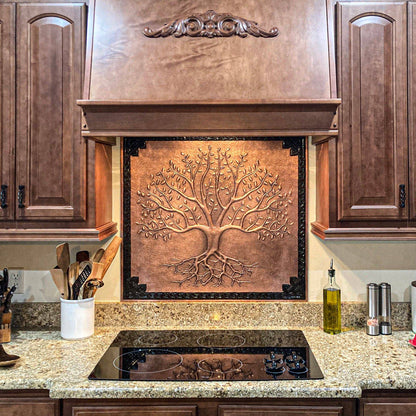 Copper Backsplash Panel (Tree with Roots and Celtic Border, Copper&Black Color)