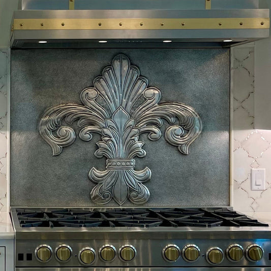 Fleur De Lys Kitchen Backsplash Tile - 36"x48" Gray