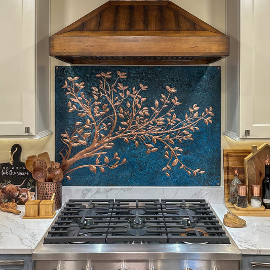 Copper Backsplash (Tree Branches, Blue Patina)