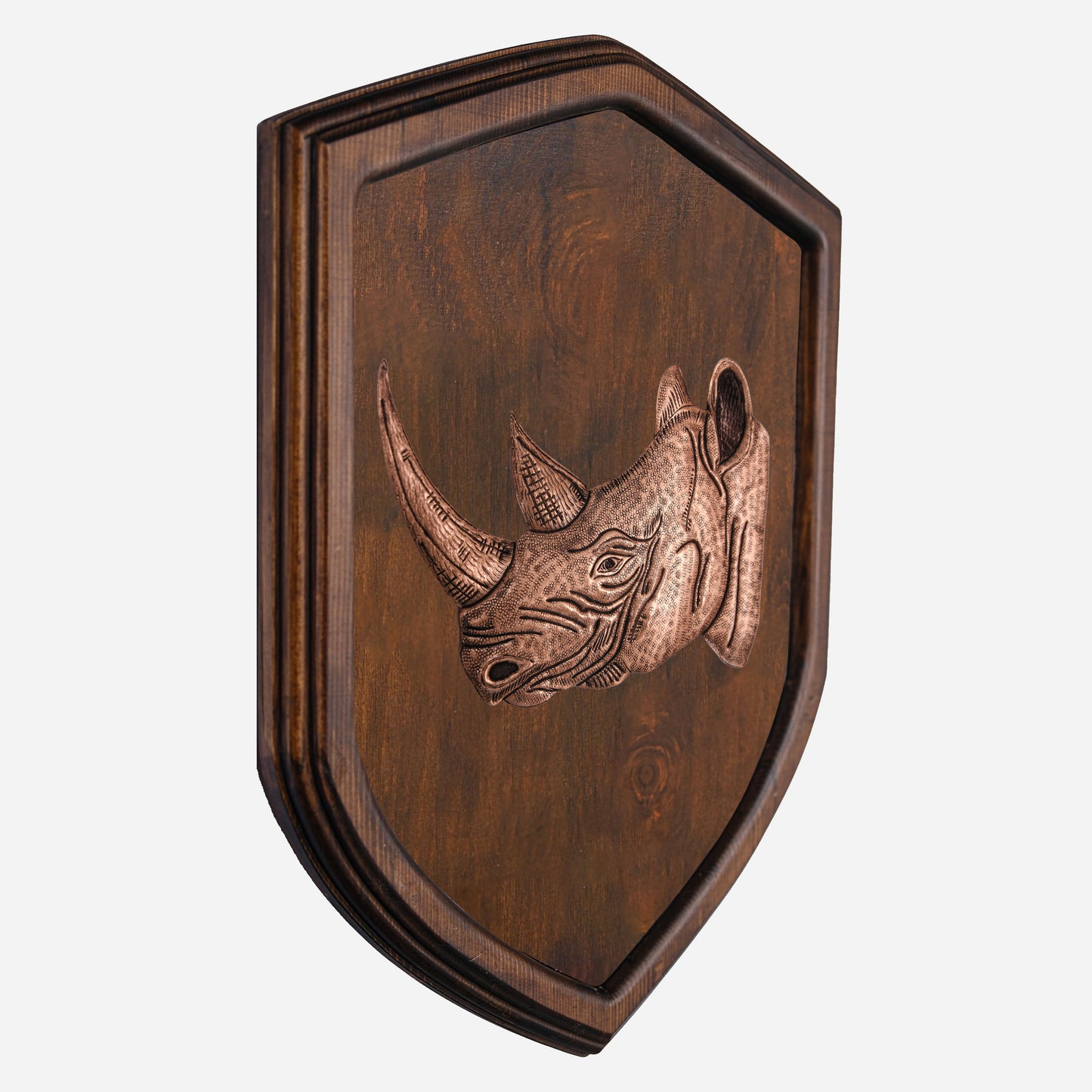 Copper Rhino Head on Wood Plaque