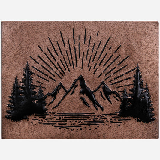 Rising Sun Behind Mountains Kitchen Backsplash Tile - 30"x40" Copper&Black