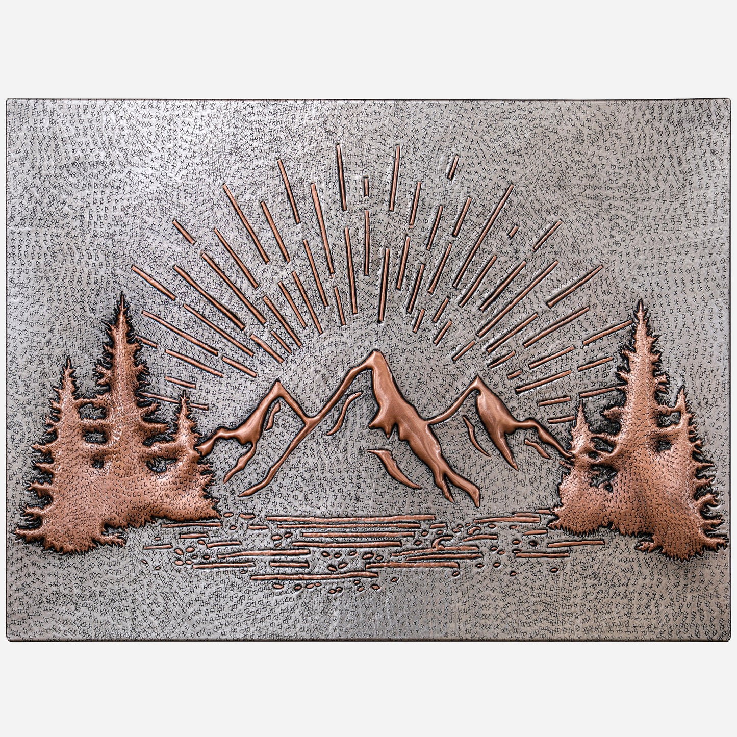 Rising Sun Behind Mountains Kitchen Backsplash Tile - 30"x40" Gray&Copper