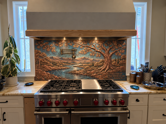 Tree of Life by the River Copper Kitchen Backsplash