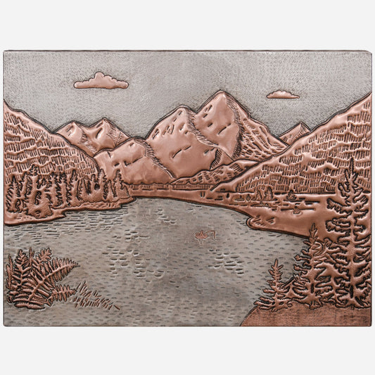 Rocky Mountains Scene Kitchen Backsplash Tile - 24"x36" Gray&Copper