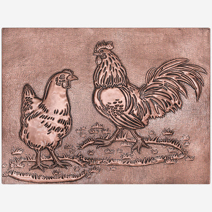 Rooster and Chicken Kitchen Backsplash Tile - 24"x30" Copper - Natuross