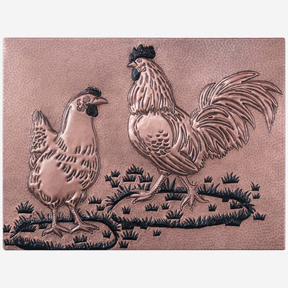 Rooster and Chicken Kitchen Backsplash Tile - 24"x30" Copper&Black - Natuross