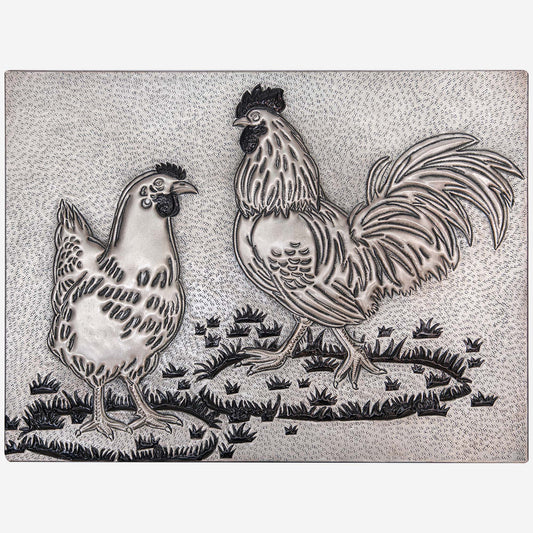 Rooster and Chicken Kitchen Backsplash Tile - 24"x30" Gray&Black