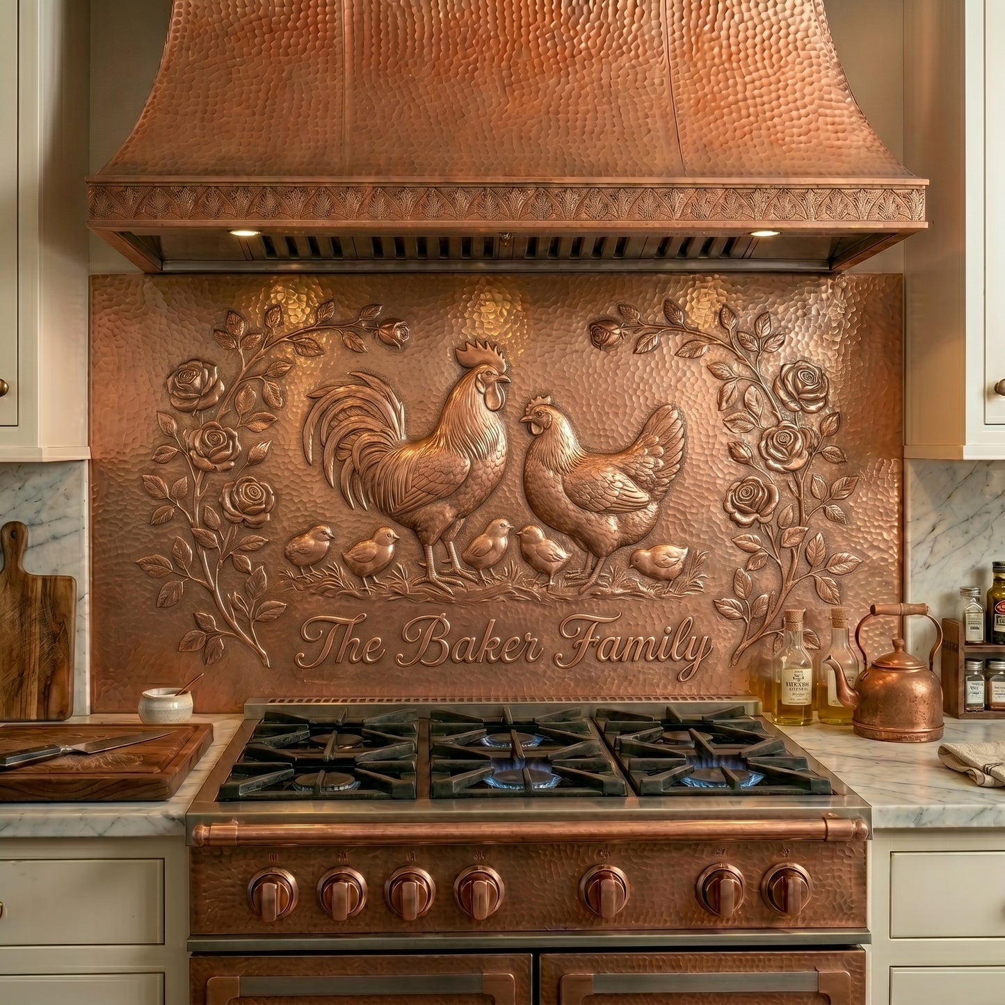 Rose Garden Chicken Family Copper Kitchen Backsplash