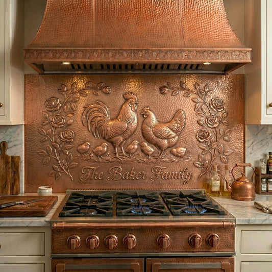 Rose Garden Chicken Family Copper Kitchen Backsplash