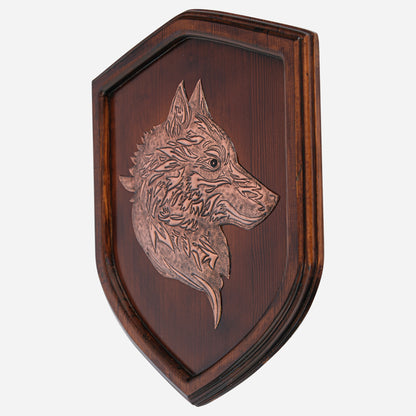 Copper Wolf on Wood Plaque - Natuross