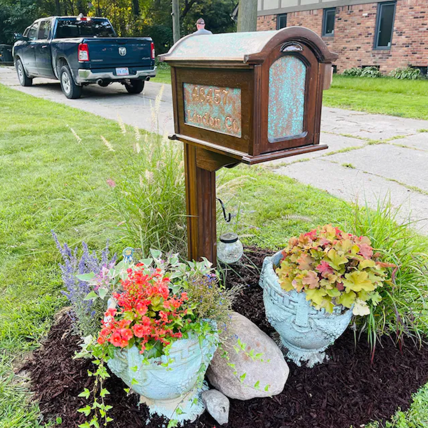 Post Mounted Copper Mailbox (Green Patina)