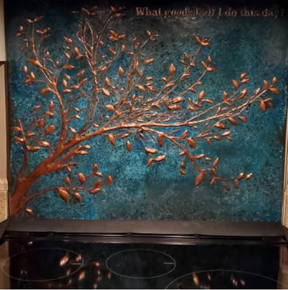 Blue Copper Tree Branches Backsplash | Artistic Handmade Copper Kitchen Backsplash Panel - Natuross