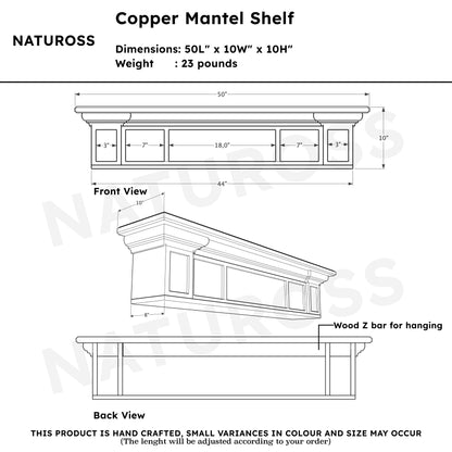 Copper and Wood Floating Shelf (Tree of Life, Gray&Copper Color)