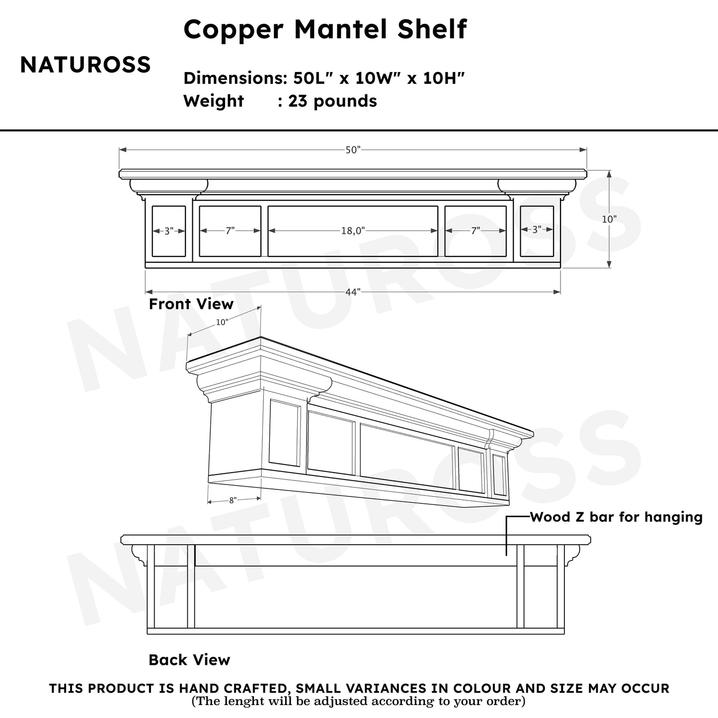 Copper and Wood Floating Shelf (Black)