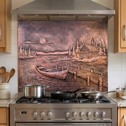 Lake House Style Copper Kitchen Backsplash -Brown Patina-