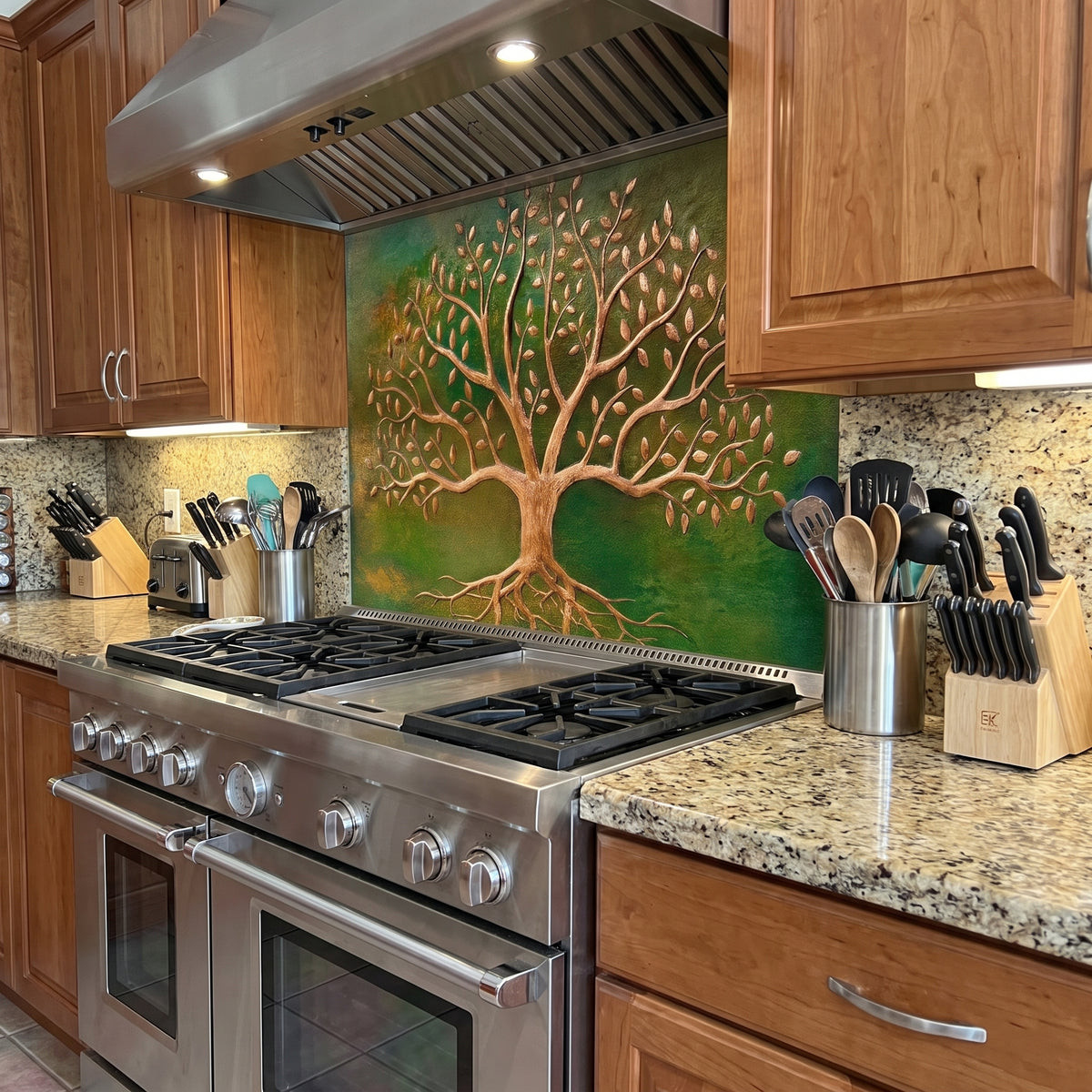 Tree with Roots Copper Backsplash — Green Copper