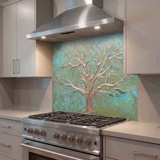 Winter Tree Copper Backsplash — Green Copper