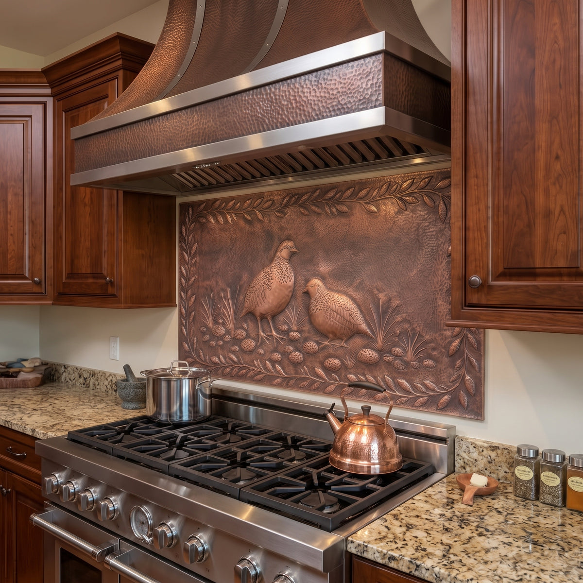 Two Quail Copper Kitchen Backsplash