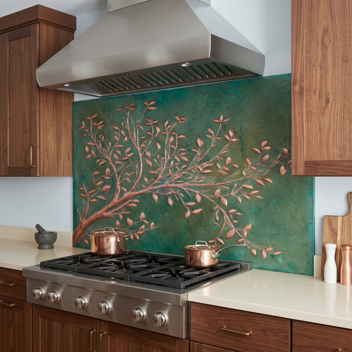 Green Copper Tree Branches Backsplash